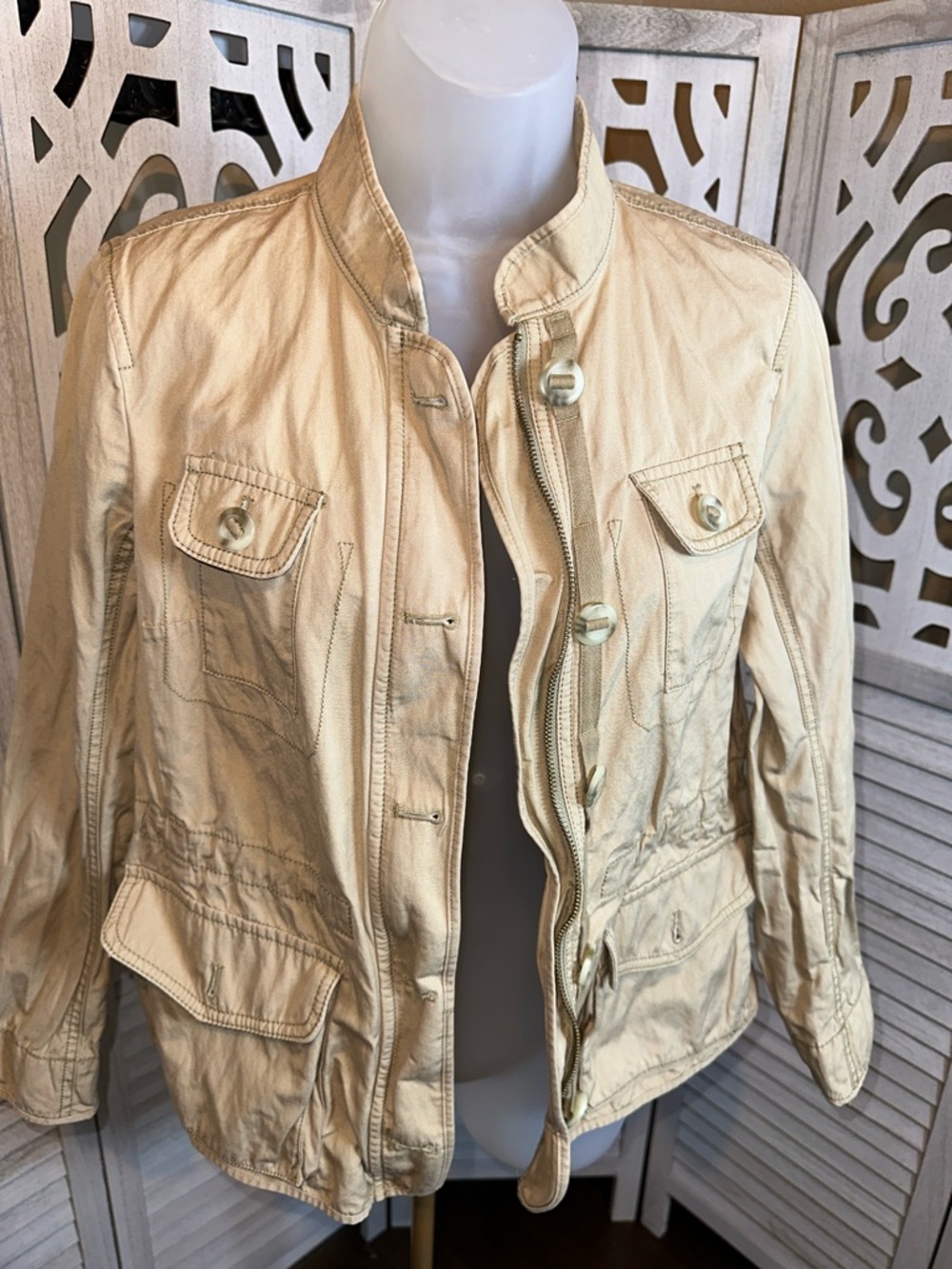 Light Khaki Women's Utility Jacket - Classic Lightweight Coat